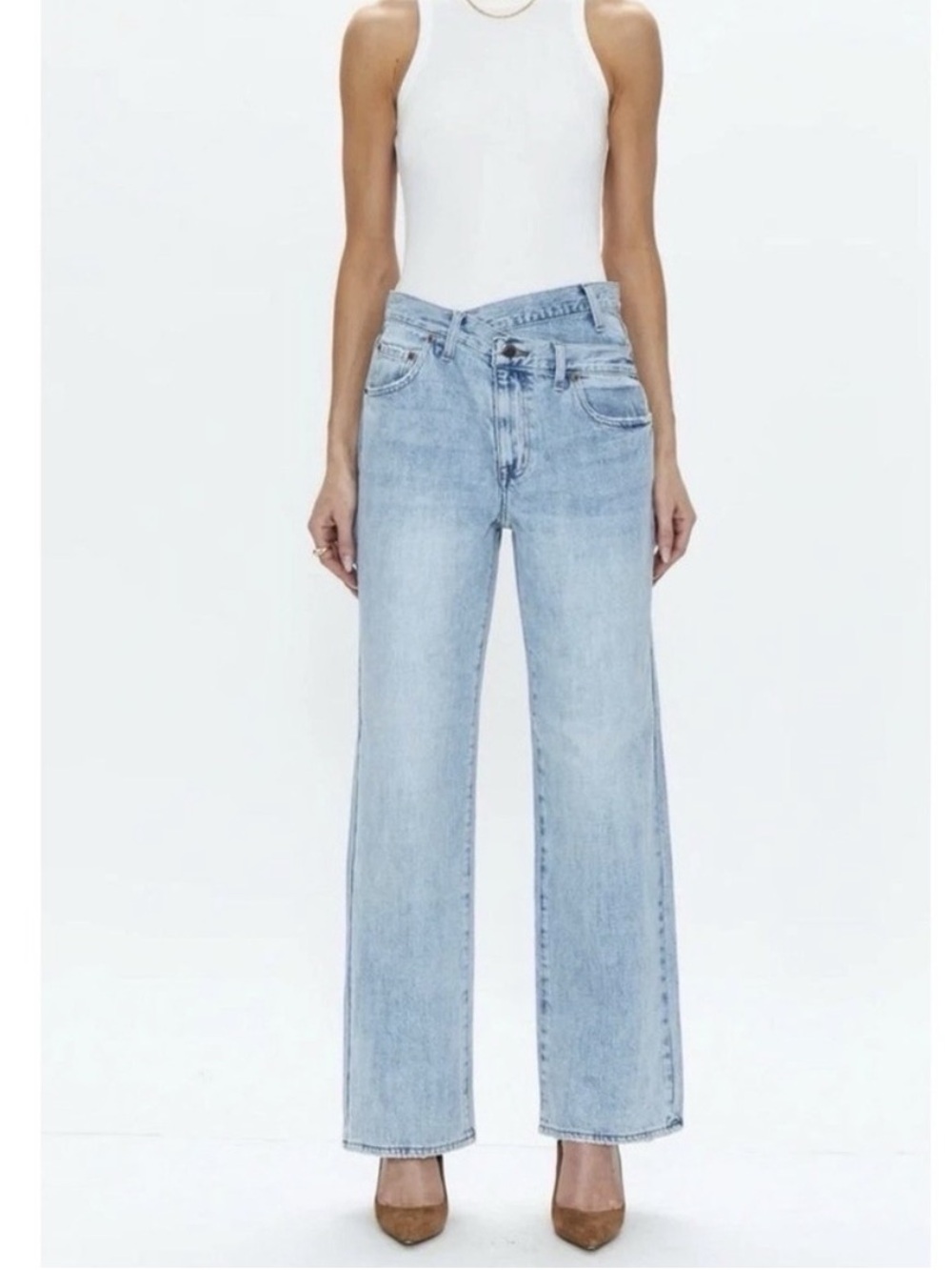 Pistola Bobbie Crossover Crisscross High Rise Wide Leg Jeans Size 27